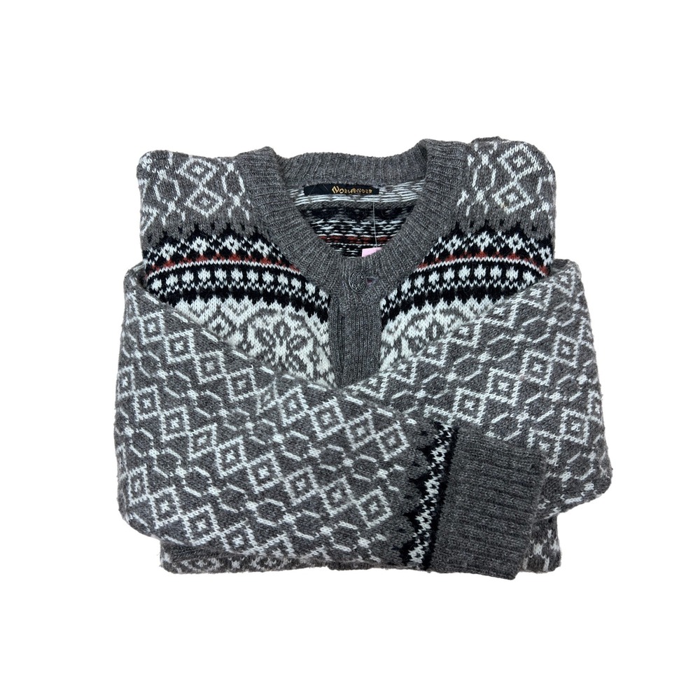 Norlender Cardigan Sweater Womens Grey Excellent Fair Isle Nordic Wool Knit